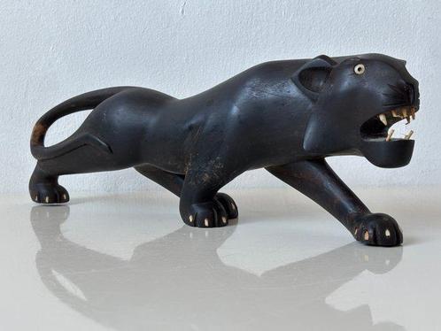 Beeld, Art Deco Puma - 12 cm - Hard Hout, Antiek en Kunst, Curiosa en Brocante