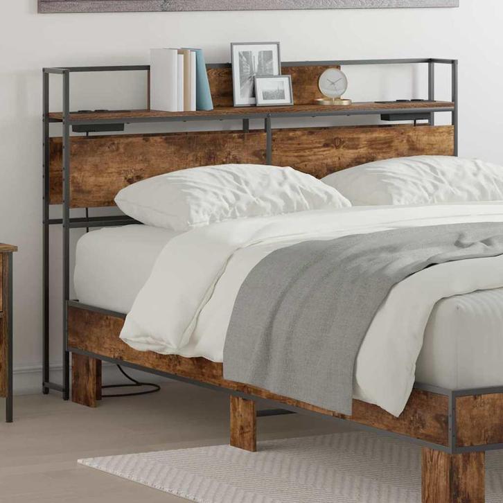 vidaXL Opberghoofdbord met plank Gerookt eiken 140 cm, Huis en Inrichting, Slaapkamer | Bedden, Nieuw, Verzenden