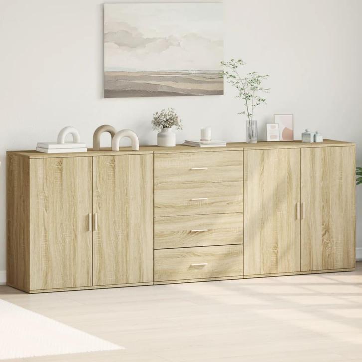 vidaXL Dressoirs 3 st bewerkt hout sonoma eiken, Huis en Inrichting, Kasten | Dressoirs, Nieuw, Verzenden