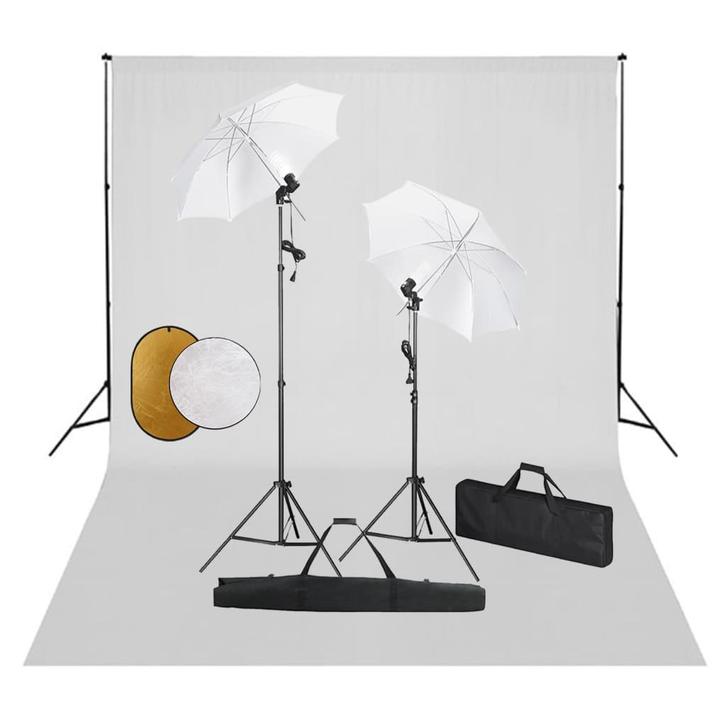 vidaXL Fotostudioset met lampen, paraplus, achtergrond en, Audio, Tv en Foto, Fotografie | Fotostudio en Toebehoren, Nieuw, Verzenden
