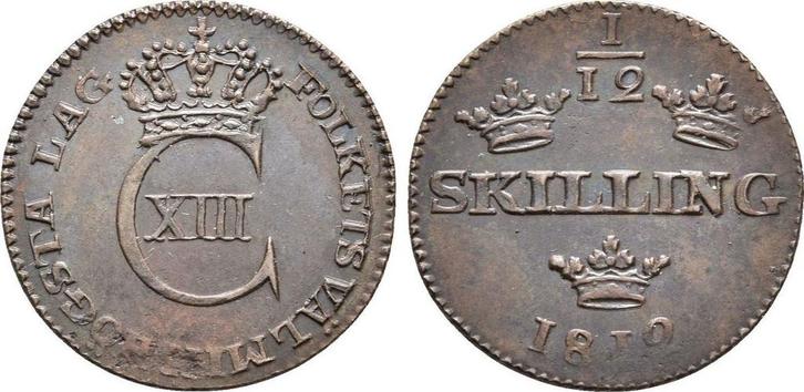 1/12 Skilling 1812 Schweden: Karl Xiii, 1809-1818:, Postzegels en Munten, Munten | Europa | Niet-Euromunten, België, Verzenden