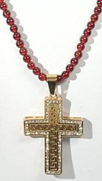 Granate natural - AAA++ - Cruz XL met Circonios, verguld met