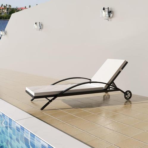 vidaXL Ligbed met kussen en wieltjes poly rattan zwart, Tuin en Terras, Ligbedden, Nieuw, Verzenden