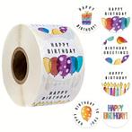 500 stickers labels rol happy birthday ballonnen kaarsjes, Nieuw