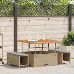 vidaXL 3-delige Tuin Eetset met Kussens in Beige Poly Riet, Verzenden, Nieuw