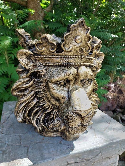 Beeld, lion head garden statue bronze color for flowers and, Antiquités & Art, Curiosités & Brocante