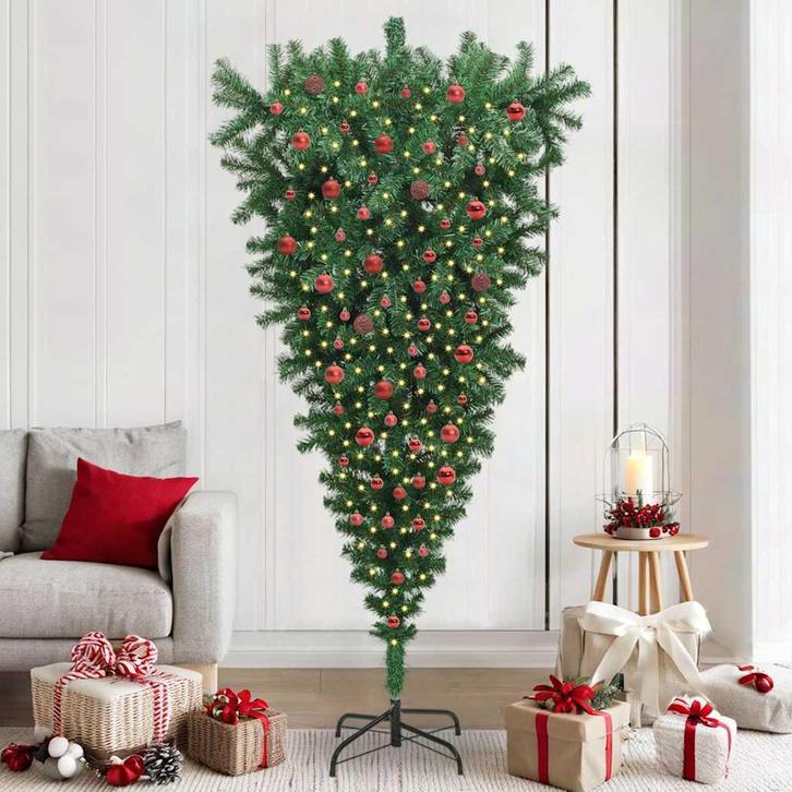 vidaXL Upside-down Kunst Kerstboom met Ballen Set Groen 210, Diversen, Kerst, Nieuw, Verzenden