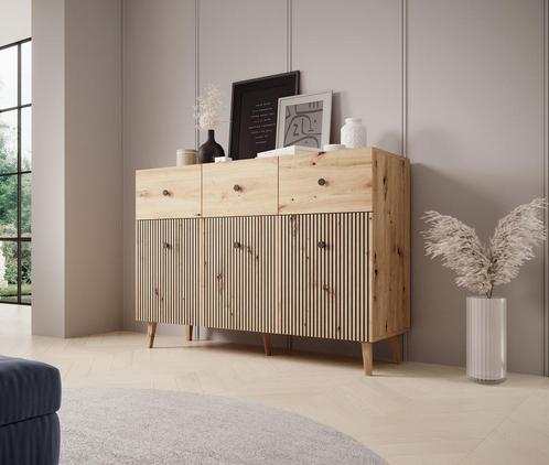 Meubella Dressoir Bali eiken 135 cm, Huis en Inrichting, Kasten | Dressoirs, 25 tot 50 cm, Nieuw, 100 tot 150 cm, Verzenden