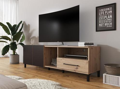 TV-Meubel - Eiken Mat Zwart - 160x41x50 - Industrieel, Huis en Inrichting, Kasten |Televisiemeubels, 25 tot 50 cm, Nieuw, 150 tot 200 cm