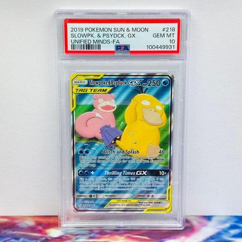 Pokémon Graded card - Slowpoke & Psyduck GX #218 Unified, Hobby en Vrije tijd, Verzamelkaartspellen | Pokémon