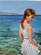 Francesco Alfano - Ragazza al mare, Antiek en Kunst, Kunst | Schilderijen | Modern
