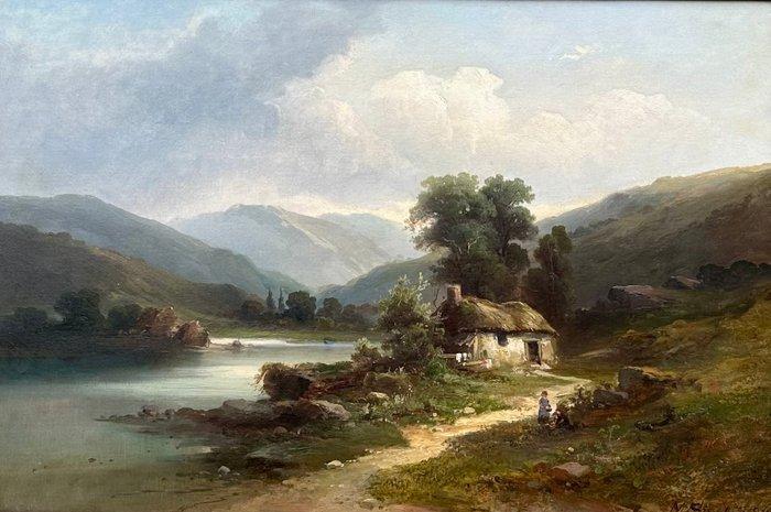 Alfred Wadham Sinclair (1866-1938) - A Cottage By the Loch,, Antiek en Kunst, Kunst | Schilderijen | Klassiek