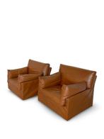 Fauteuil - Hout, Leder - een paar fauteuils, Antiek en Kunst