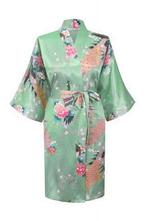 KIMU® Kimono Mintgroen Kort M-L Yukata Satijn Boven de Knie, Kleding | Dames, Ophalen of Verzenden, Nieuw