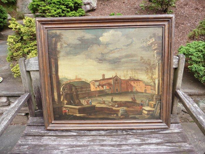 Italian School (XVIII-XIX) - Piazza scene - NO RESERVE, Antiek en Kunst, Kunst | Schilderijen | Klassiek