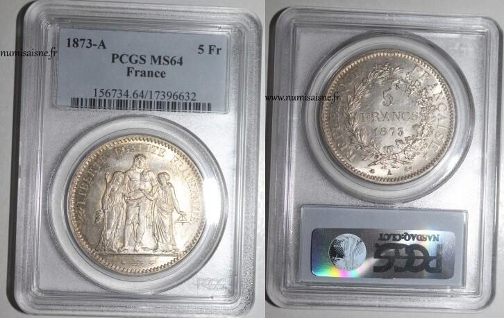 France Frankreich Km 820 5 Francs 1873 A Paris Typ Hercul..., Postzegels en Munten, Munten | Europa | Niet-Euromunten, België