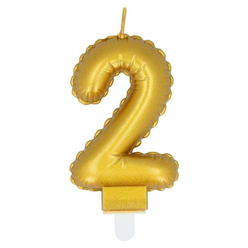 Gouden Kaars 2 Jaar 8cm, Hobby en Vrije tijd, Feestartikelen, Nieuw, Verzenden