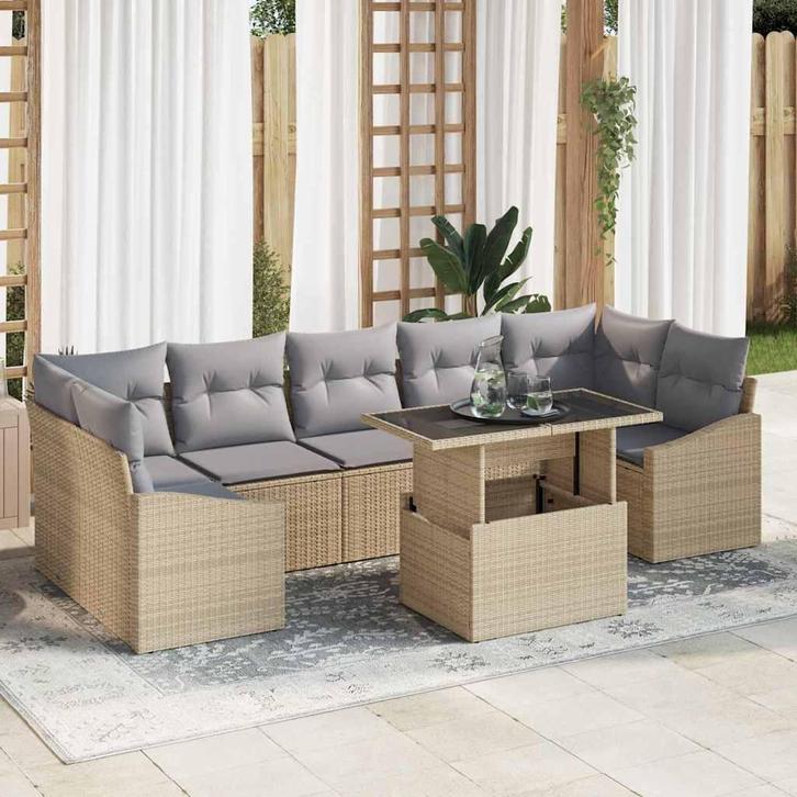 vidaXL Tuinbank Set met opslag 8 pcs Beige Poly rattan, Tuin en Terras, Tuinsets en Loungesets, Nieuw, Verzenden