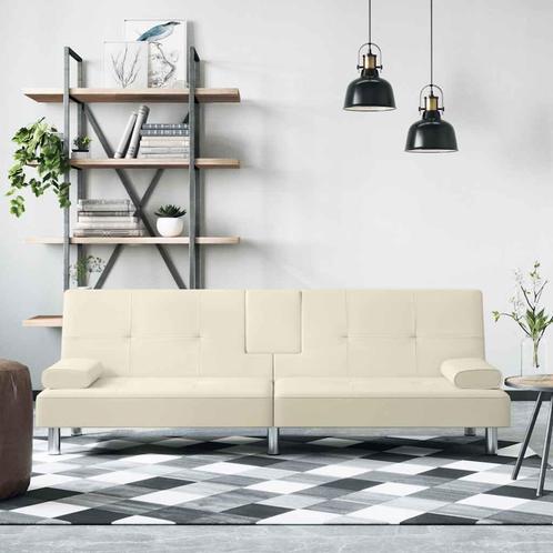 vidaXL Slaapbank met bekerhouders kunstleer crèmekleurig, Huis en Inrichting, Zetels | Zetels, Nieuw, Verzenden