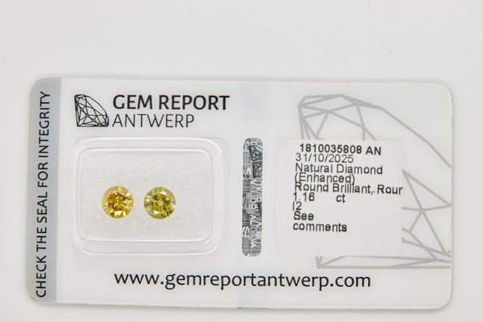 Zonder minimumprijs - 2 pcs Diamant (Kleurbehandeld) - 1.16, Handtassen en Accessoires, Edelstenen