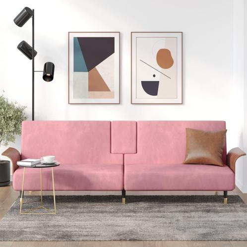 vidaXL Canapé-lit avec porte-gobelets rose velours, Maison & Meubles, Canapés | Salons, Neuf, Envoi