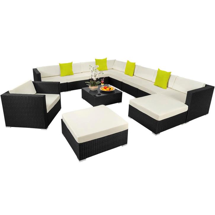 tectake Wicker zitgroep Las Vegas met aluminium frame - zwar, Tuin en Terras, Tuinsets en Loungesets, Verzenden