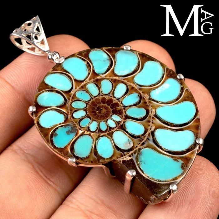 Zilveren hanger met fossiele ammoniet van het geslacht, Verzamelen, Mineralen en Fossielen