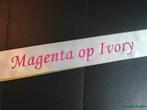 Ivory lint 45 mm met magenta opdruk +/- 50cm. - eigen tekst, Nieuw