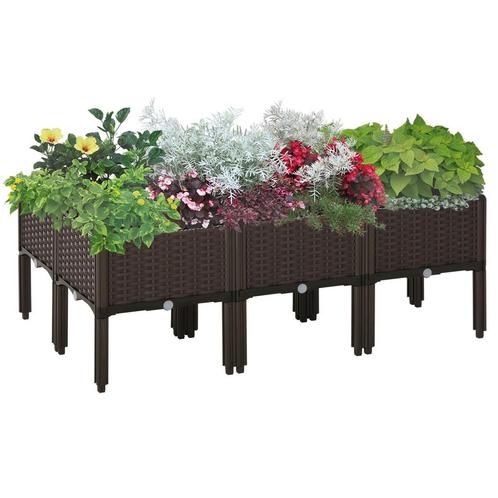 TRUUSK Verhoogd Bloembed Rattan-Look 6-delig - Met Afvoergat, Tuin en Terras, Bloembakken en Plantenbakken, Verzenden