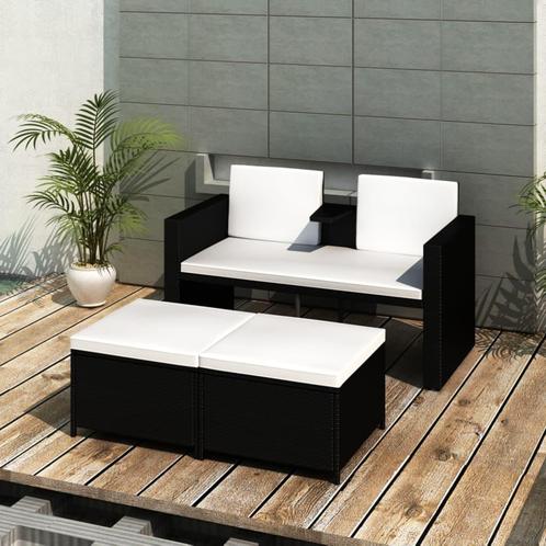 vidaXL 4-delige Loungeset met kussens poly rattan zwart, Jardin & Terrasse, Ensembles de jardin, Envoi