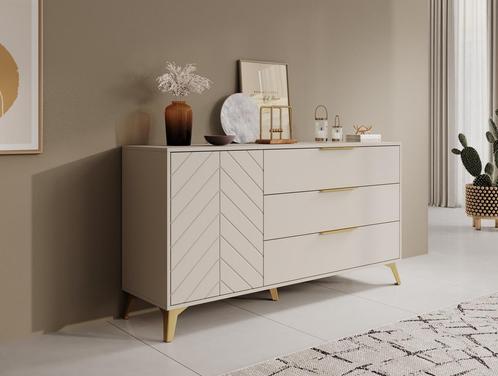 Meubella | Dressoir beige goud 153cm | 1 deur 3 lades, Huis en Inrichting, Kasten | Dressoirs, 25 tot 50 cm, Nieuw, 150 tot 200 cm