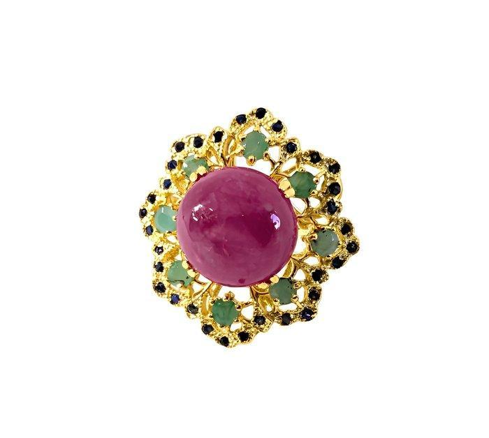 Zonder Minimumprijs - Ring Zilver, Verguld Robijn - Smaragd, Handtassen en Accessoires, Ringen