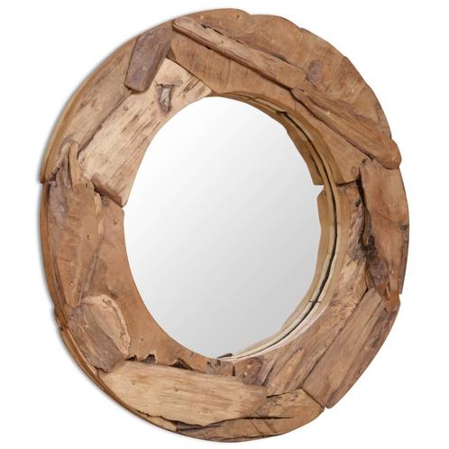 vidaXL Miroir décoratif Teck 80 cm Rond, Maison & Meubles, Accessoires pour la Maison | Miroirs, Neuf, Envoi