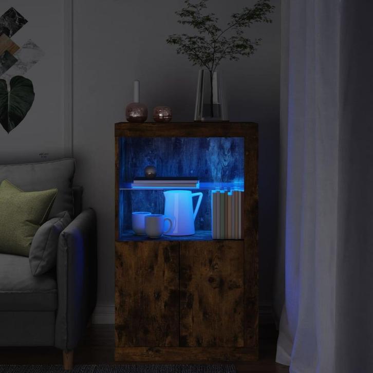 vidaXL Bijzetkast met LED bewerkt hout gerookt eikenkleurig, Huis en Inrichting, Kasten | Overige, Nieuw, Verzenden