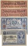 20 Mark 5 Mark 1915/17/18 Duitsland 4x biljet: Darlehenss...