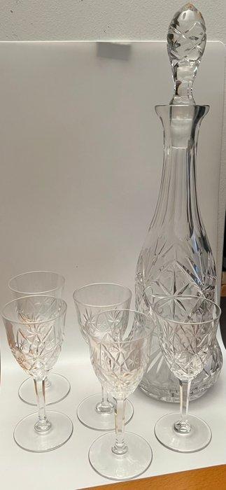 Drinkservies (6) - Kristal - Karaf en 5 glazen, Antiquités & Art, Antiquités | Meubles | Tables
