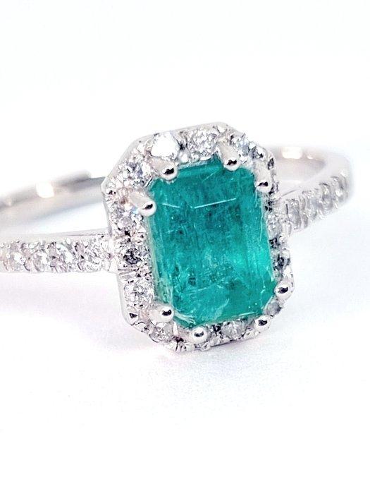 Ring Platina Smaragd - Diamant, Handtassen en Accessoires, Ringen