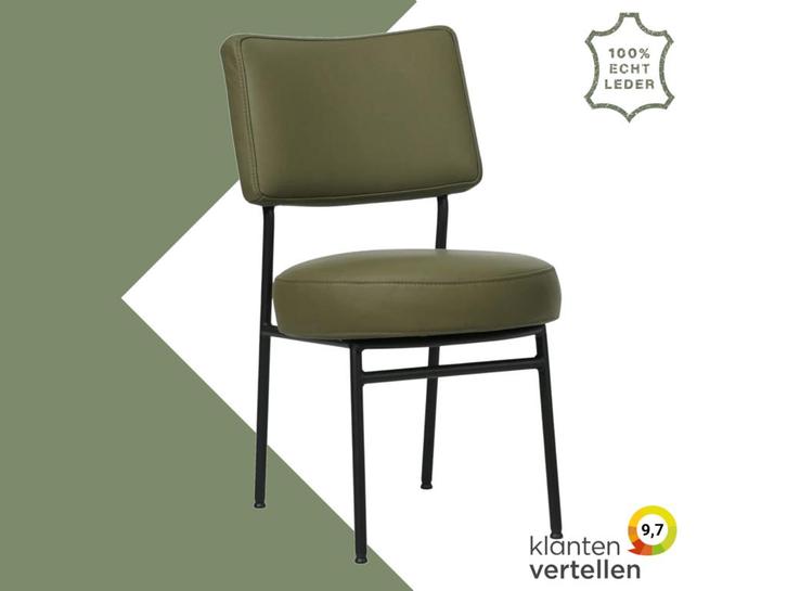 Leren eetkamerstoel Rondo - Toledo Olive (olijf/goen) -, Huis en Inrichting, Stoelen, Overige kleuren, Nieuw, Eén, Leer, Ophalen of Verzenden