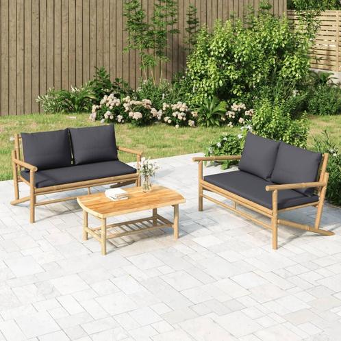 vidaXL 2-delige Loungeset met kussens bamboe donkergrijs, Tuin en Terras, Tuinsets en Loungesets, Nieuw, Verzenden