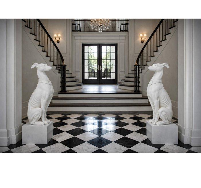 Beeld, Iron Greyhounds on Base - 66 cm - IJzer, Antiquités & Art, Curiosités & Brocante