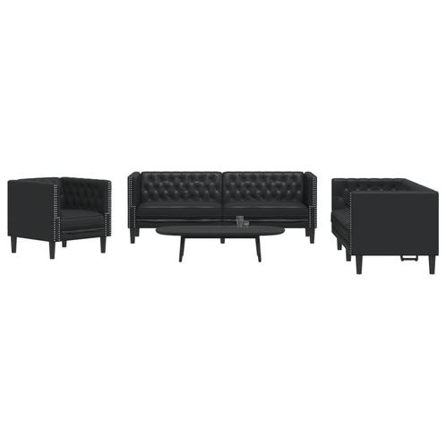 vidaXL 3-delige Loungeset Chesterfield-stijl kunstleer zwart, Huis en Inrichting, Zetels | Zetels, Nieuw, Verzenden