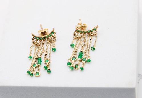 Oorbellen - 18 karaat Geel goud Smaragd - Diamant, Handtassen en Accessoires, Oorbellen