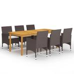 vidaXL 7-delige Tuinset met kussens bruin, Verzenden, Nieuw, Tuinset