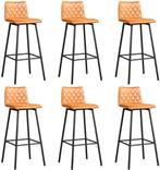 Set van 6 Cognac leren industriële barkrukken - Vintage Leer, Huis en Inrichting, Stoelen, Overige kleuren, Nieuw, Leer, Ophalen of Verzenden