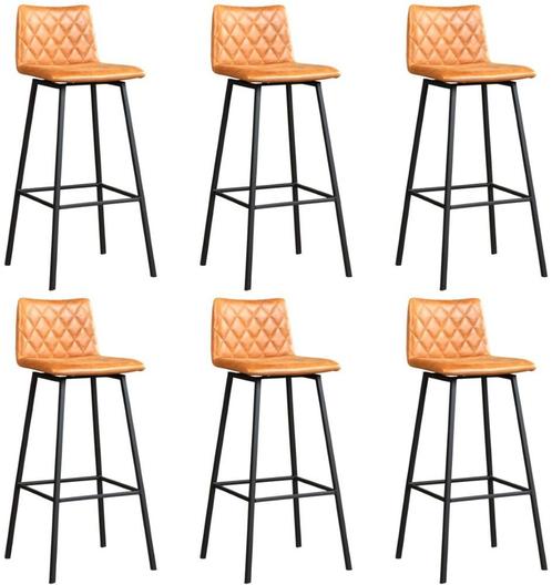 Set van 6 Cognac leren industriële barkrukken - Vintage Leer, Huis en Inrichting, Stoelen, Overige kleuren, Vijf, Zes of meer stoelen