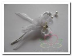 Satijnbloemen corsage -strass en parels wit/ 2st c, Maison & Meubles, Accessoires pour la Maison | Plantes & Fleurs artificielles