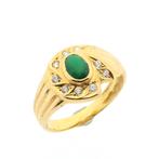 19,2 Krt. Gouden ring met smaragd en zirconia, 18 tot 19, Gebruikt, Overige kleuren, Ophalen of Verzenden
