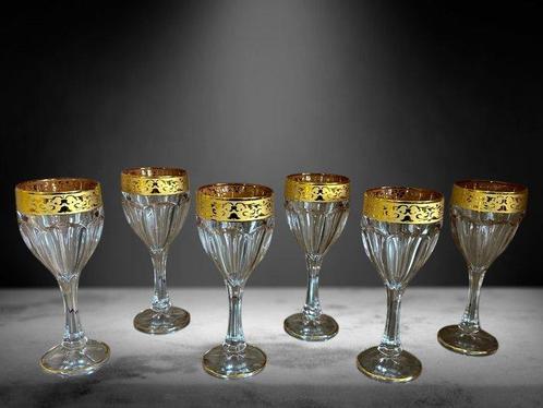 Mig Kristal s.r.o. - Verre à vin (6) - Plaqué or, Verre -, Antiek en Kunst, Antiek | Meubels | Tafels