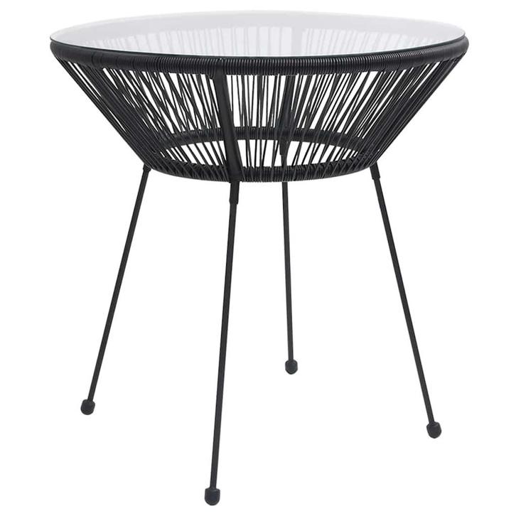 vidaXL Tuintafel Ø70x74 cm rattan en glas zwart, Tuin en Terras, Tuintafels, Nieuw, Verzenden