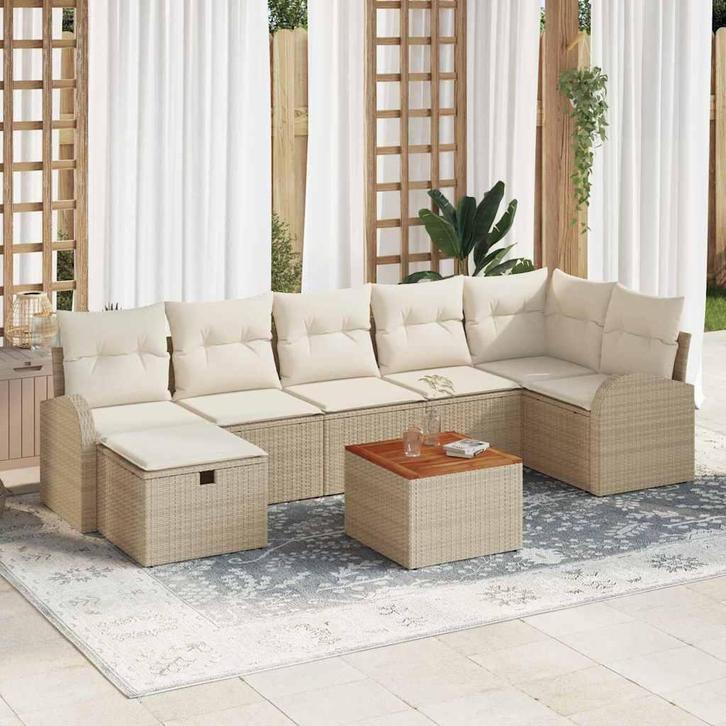 vidaXL Tuinbank Set met kussen met opslag 8 pcs Beige Poly, Tuin en Terras, Tuinsets en Loungesets, Nieuw, Verzenden